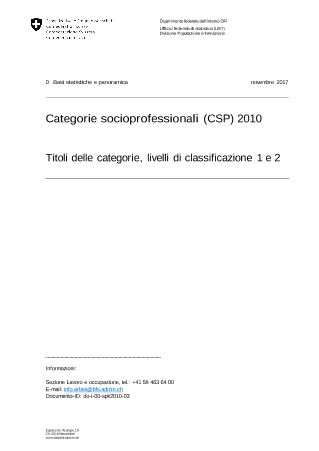 Categorie socioprofessionali (CSP) 2010 - Titoli delle categorie, livelli di classificazione 1 e 2