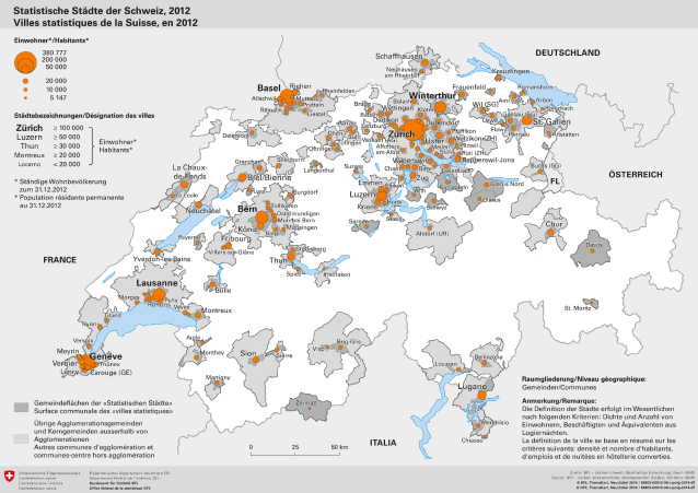 Villes statistiques de la Suisse, en 2012