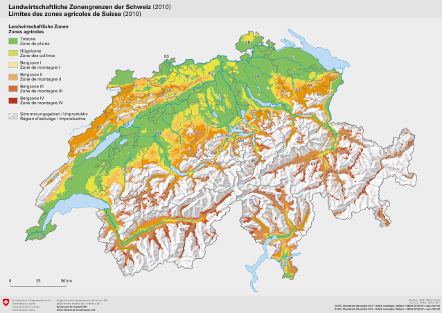 Landwirtschaftliche Zonengrenzen der Schweiz (2010)