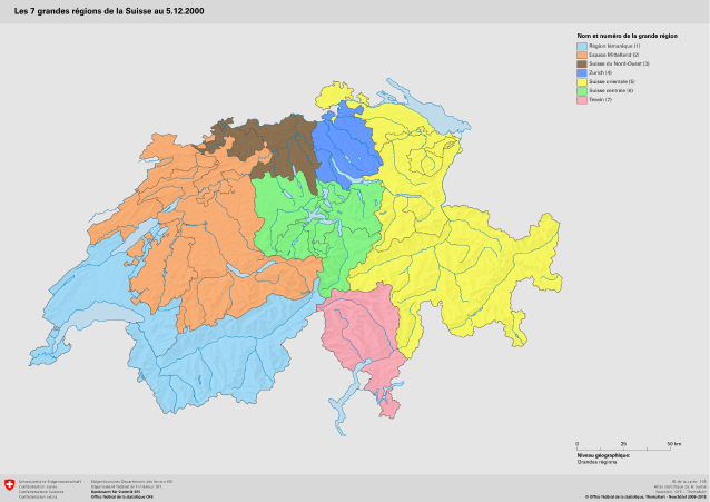 Les 7 grandes régions de la Suisse au 5.12.2000