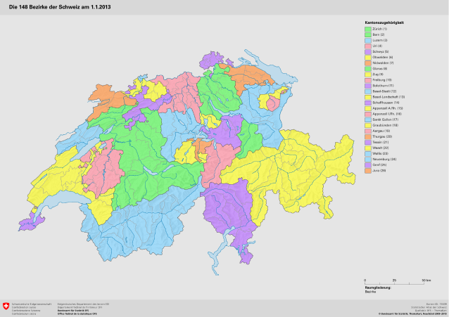 Die 148 Bezirke der Schweiz am 1.1.2013