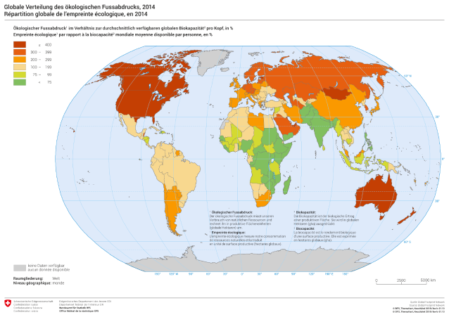 Répartition globale de l'empreinte écologique, en 2014