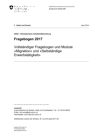 SAKE: Fragebogen 2017 - Vollständiger Fragebogen und Module «Migration» und «Selbständige Erwerbstätigkeit»
