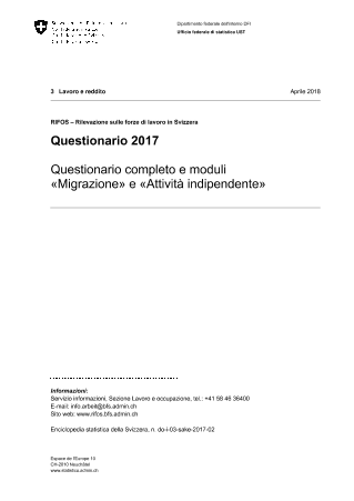 RIFOS: Questionario 2017 - Questionario completo e moduli «Migrazione» e «Attività indipendente»