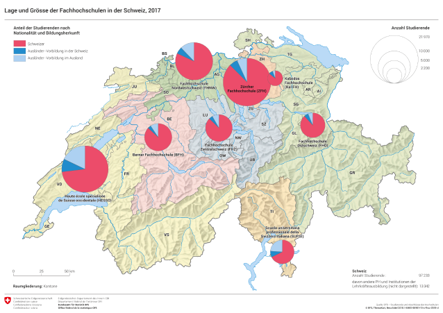 Lage und Grösse der Fachhochschulen in der Schweiz