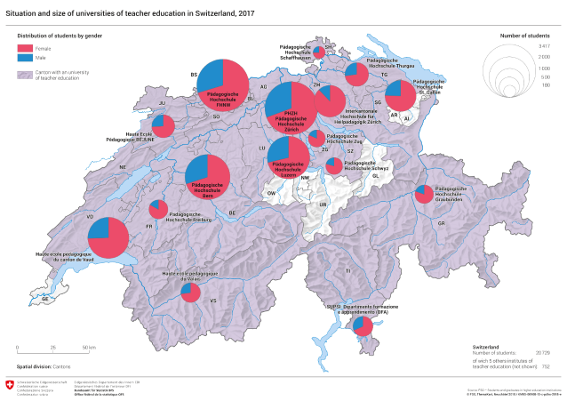 Situation and size of universities of teacher education in Switzerland