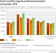 Gross monthly wage by professional position and gender