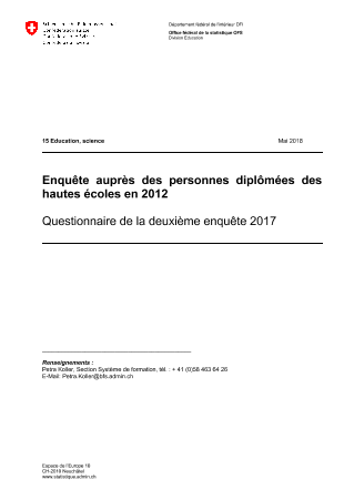 Enquête auprès des personnes diplômées des hautes écoles - Questionnaire de la deuxième enquête 2017