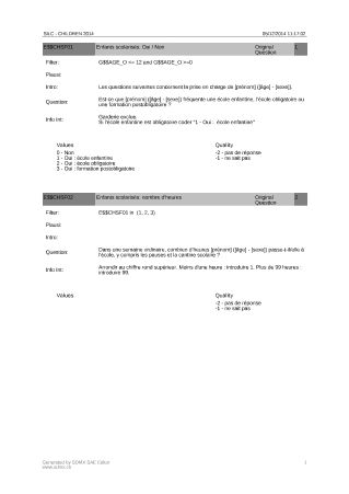 Questionnaire sur la prise en charge des enfants
