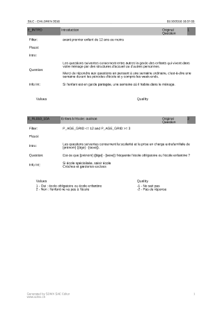 Questionnaire sur la prise en charge des enfants