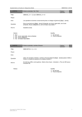 Questionnaire sur la prise en charge des enfants