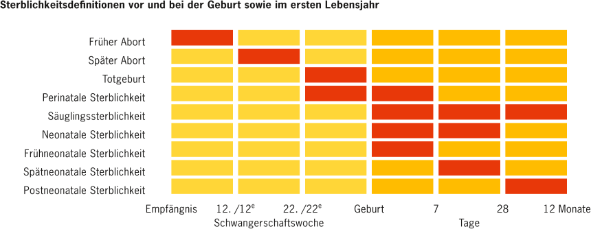 Sterblichkeitsdefinitionen vor und bei der Geburt sowie im ersten Lebensjahr