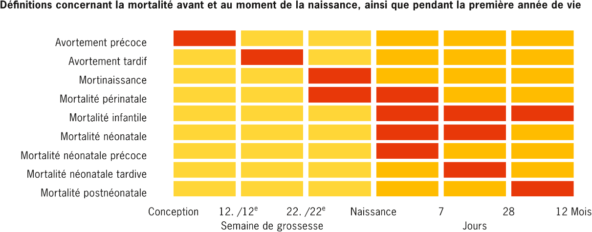 Définitions concernant la mortalité avant et au moment de la naissance, ainsi que pendant la première année de vie
