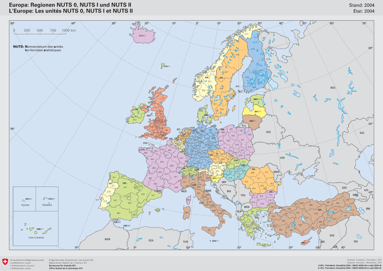 L'Europe: Les unités NUTS 0, NUTS I et NUTS II