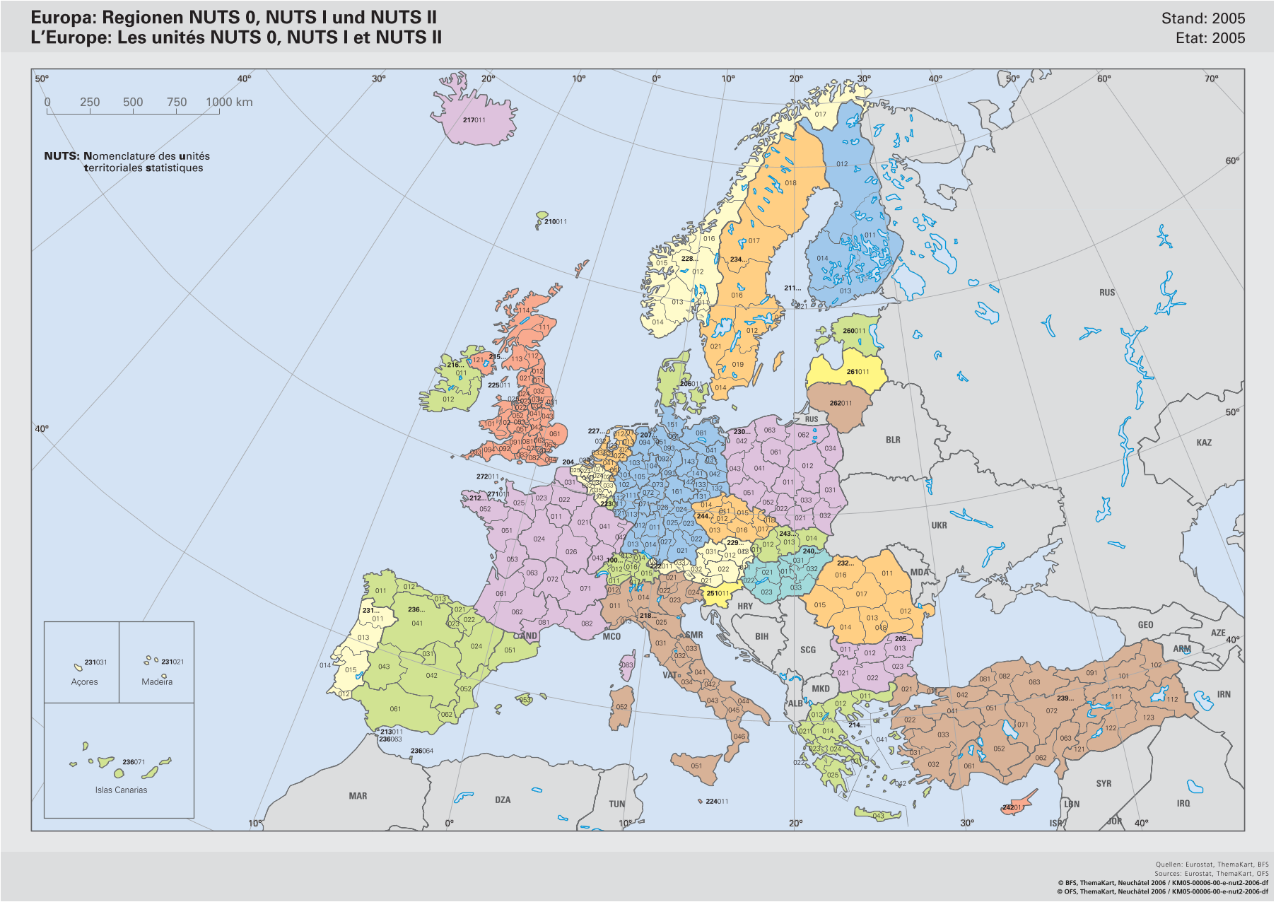 L'Europe: Les unités NUTS 0, NUTS I et NUTS II