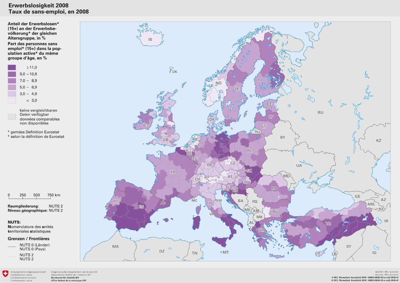 Taux de sans-emploi, en 2008