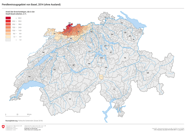 Pendlereinzugsgebiet von Basel, 2014