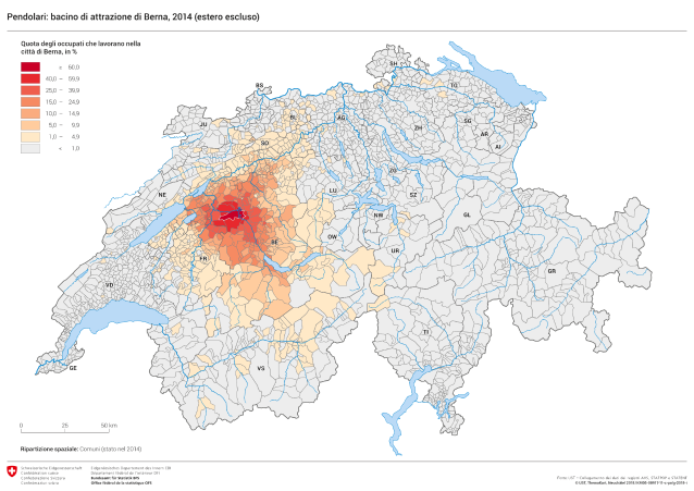 Pendolari: bacino di attrazione di Berna, 2014