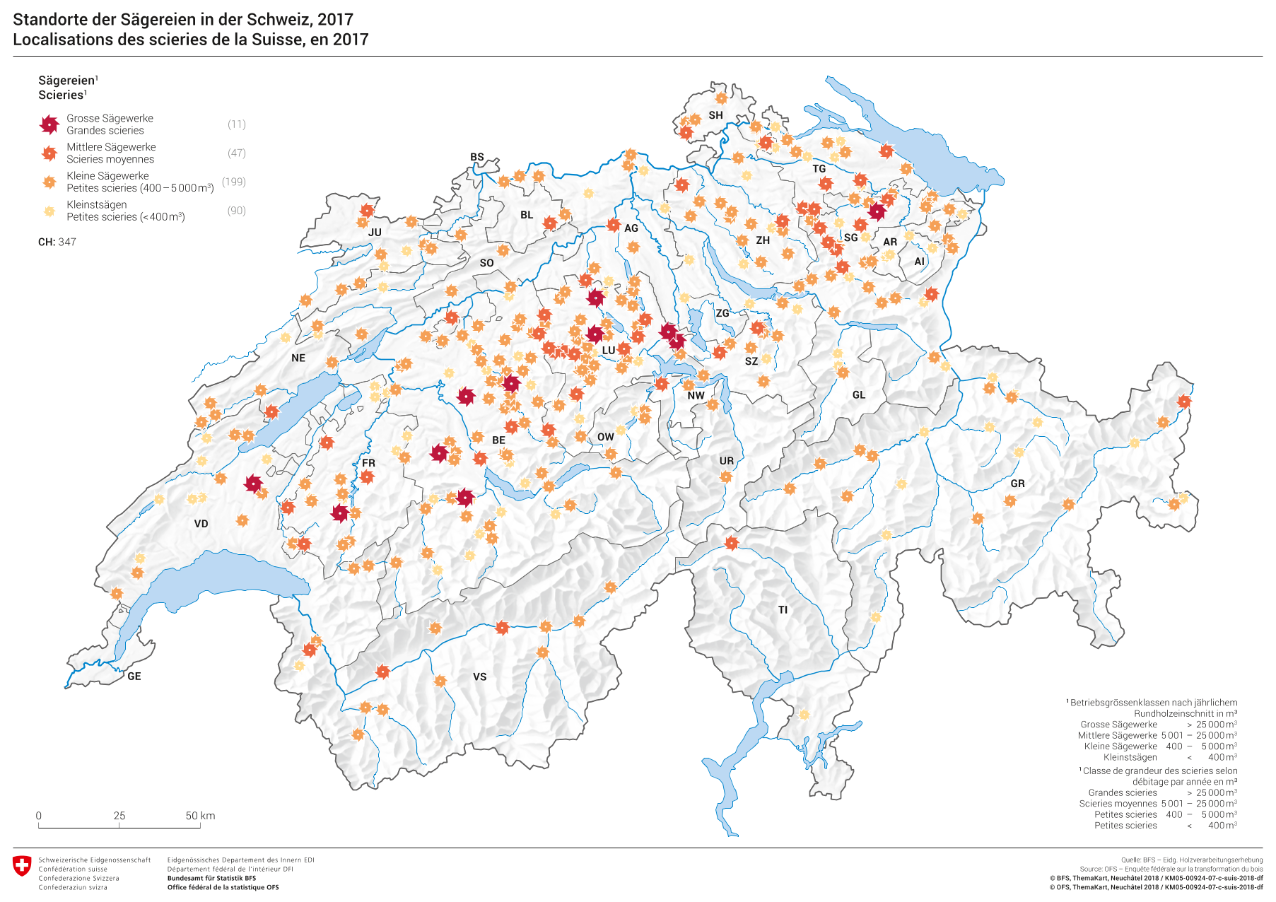 Localisations des scieries de la Suisse
