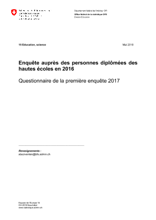 Enquête auprès des personnes diplômées des hautes écoles - Questionnaire de la première enquête 2017