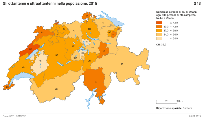 Gli ottantenni e ultraottantenni nella popolazione, 2016