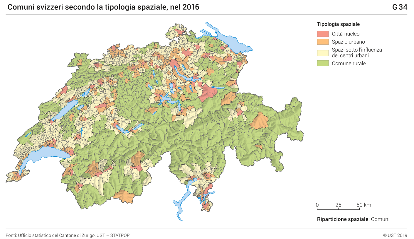 Comuni svizzeri secondo la tipologia spaziale, nel 2016