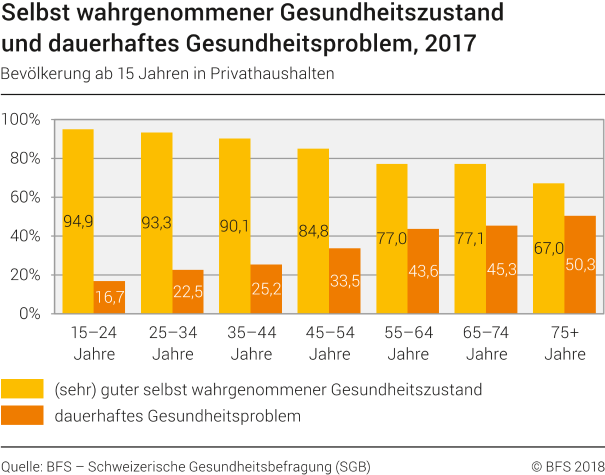 Selbst wahrgenommener Gesundheitszustand und dauerhaftes Gesundheitsproblem, 2017