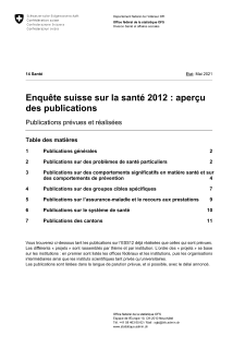 Enquête suisse sur la santé 2012: aperçu des publications
