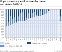 Upper secondary level: schools by canton and status