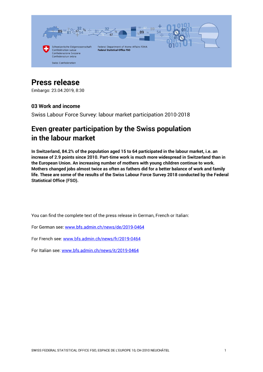 Even greater participation by the Swiss population in the labour market
