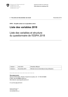 ESPA - Enquête suisse sur la population active: Liste des variables et structure du questionnaire de l'ESPA 2018