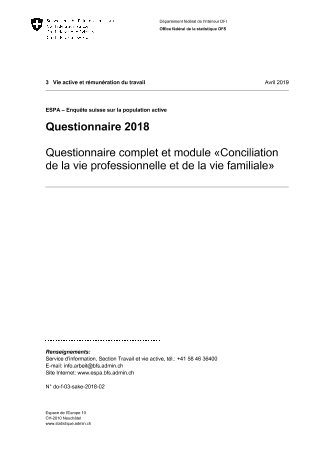 ESPA: Questionnaire 2018 - Questionnaire complet et module «Conciliation de la vie professionnelle et de la vie familiale»