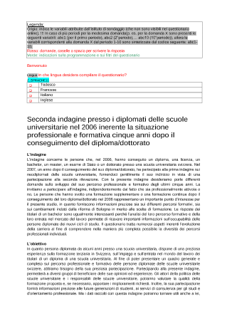 Indagine presso le persone con diploma di scuola universitaria - Questionario seconda indagine 2011