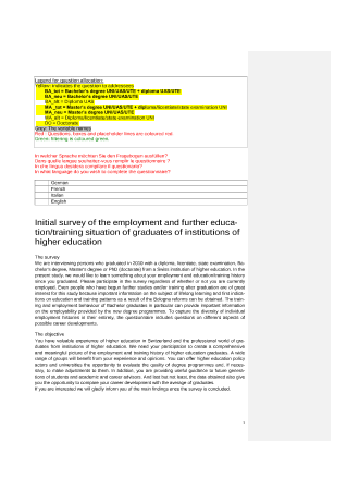 Survey of higher education graduates - Questionnaire for first survey 2011