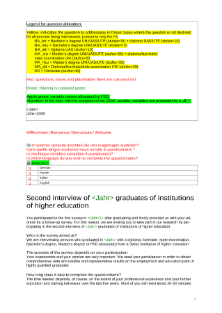 Survey of higher education graduates - Questionnaire for second survey 2013