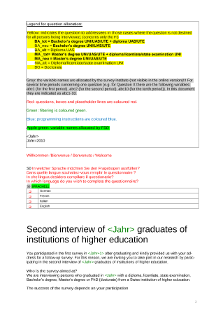 Survey of higher education graduates - Questionnaire for second survey 2015