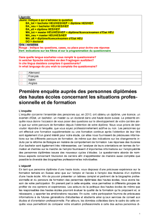 Enquête auprès des personnes diplômées des hautes écoles - Questionnaire de la première enquête 2011