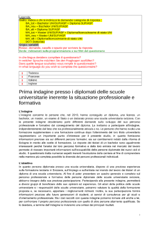 Indagine presso le persone con diploma di scuola universitaria - Questionario prima indagine 2011
