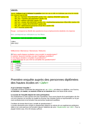 Enquête auprès des personnes diplômées des hautes écoles - Questionnaire de la première enquête 2013
