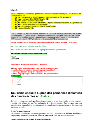 Enquête auprès des personnes diplômées des hautes écoles - Questionnaire de la deuxième enquête 2015