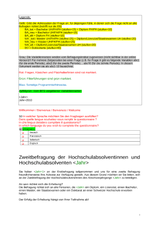 Erhebung bei den Hochschulabsolventinnen und Hochschulabsolventen - Fragebogen Zweitbefragung 2015