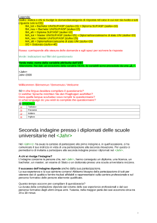 Indagine presso le persone con diploma di scuola universitaria - Questionario seconda indagine 2013