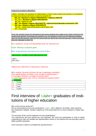 Survey of higher education graduates - Questionnaire for first survey 2015