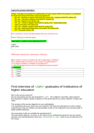 Survey of higher education graduates - Questionnaire for first survey 2013