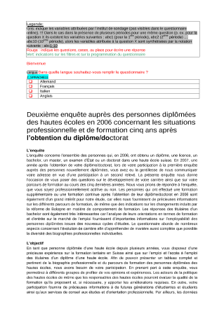 Enquête auprès des personnes diplômées des hautes écoles - Questionnaire de la deuxième enquête 2011