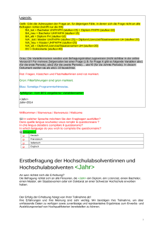 Erhebung bei den Hochschulabsolventinnen und Hochschulabsolventen - Fragebogen Erstbefragung 2015
