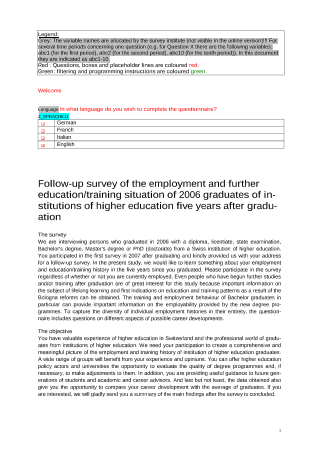 Survey of higher education graduates - Questionnaire for second survey 2011