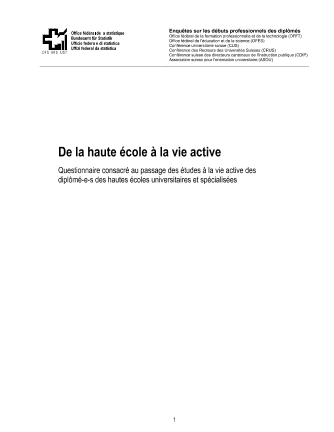 Enquête auprès des personnes diplômées des hautes écoles - Questionnaire de la première enquête 2003