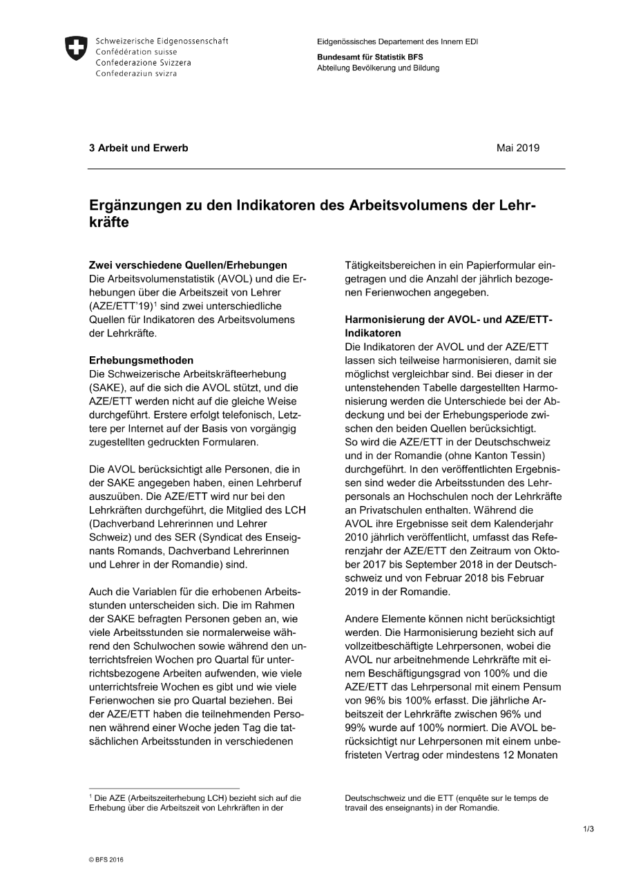Ergänzungen zu den Indikatoren des Arbeitsvolumens der Lehrkräfte