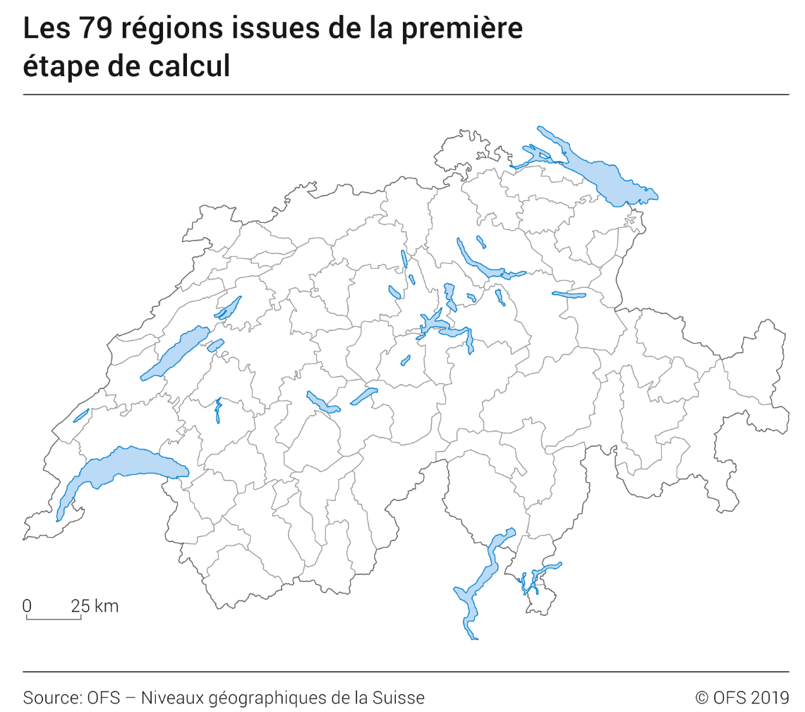 Les 79 régions issues de la première étape de calcul